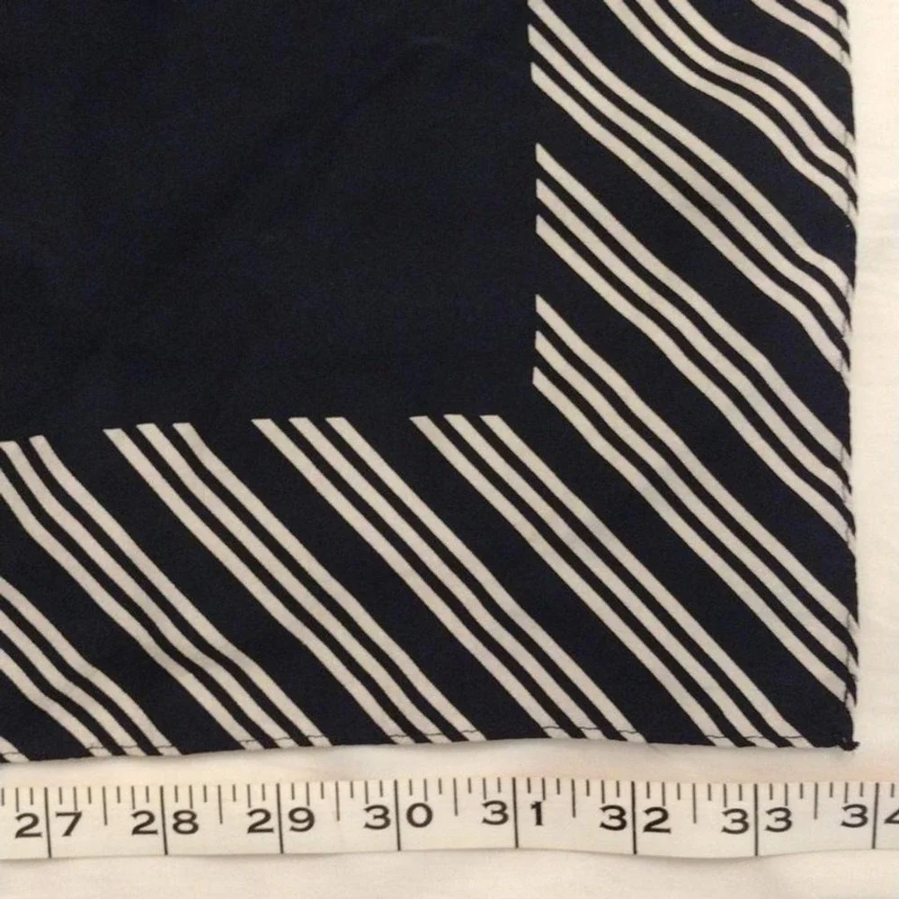 Classic Navy and Beige Stripe Silk Scarf Square Neck Scarf Accessory